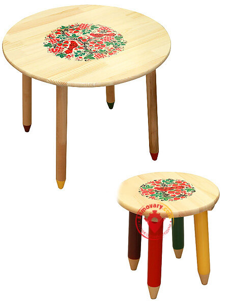 Набор "Светлячок" Хохлома - стол и табурет из дерева с художественной росписью, арт. 7257-7406